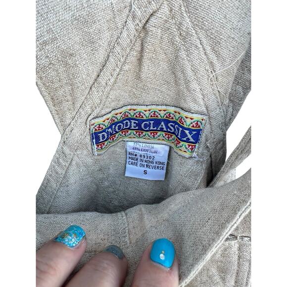 D'mode Classix Linen Blend Vintage 90s Women's Shorts Jumpsuit Beige Size SMALL - Picture 6 of 10